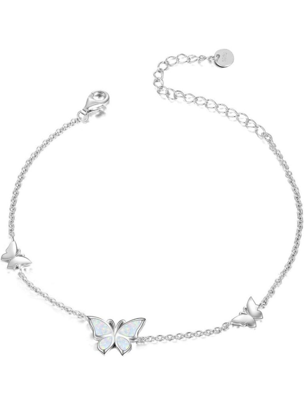 Sterling Silver Butterfly Anklet with Opal Inlay - Perfect Gift for Women